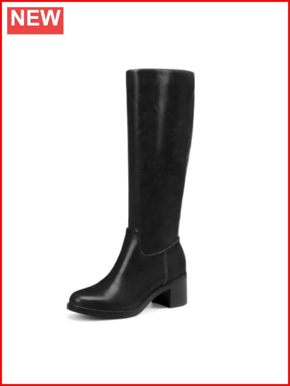 Knee High Boots Women Round Toe Faux Leather Side Zipper Chunky Heel